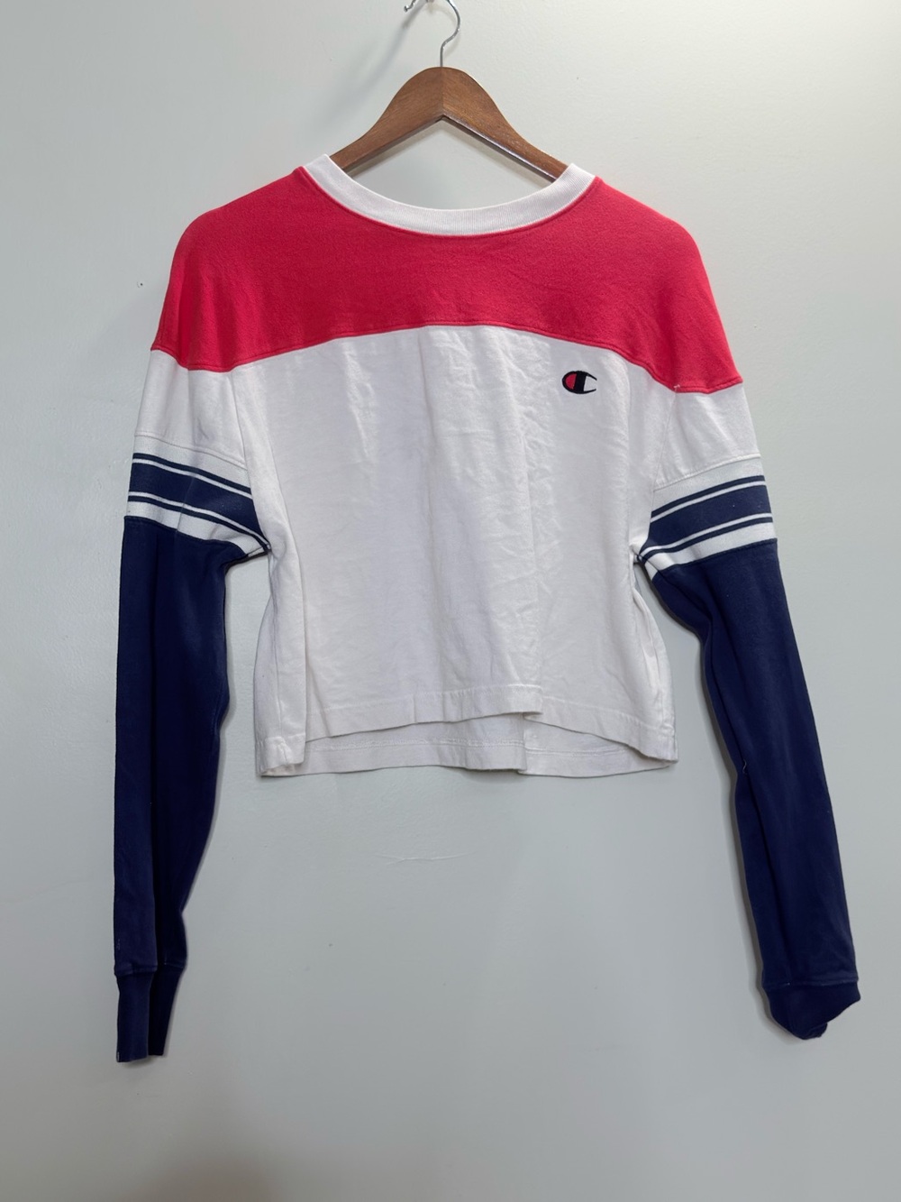 Champion Pink and White Colorblock Crewneck Top